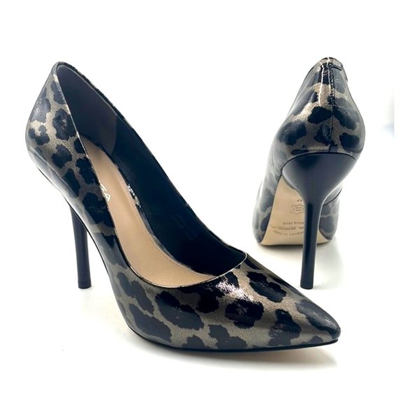 Via Spiga Shoes - VIA SPIGA Mia Black Leopard Patent Leather Stiletto Pump Heels